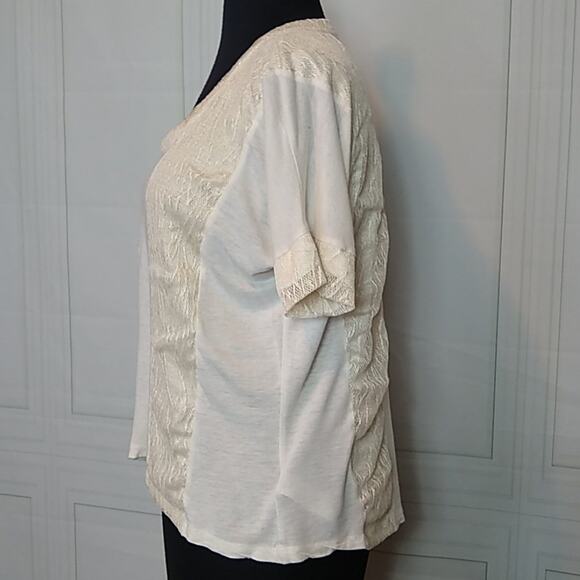 Forever 21 Womens Small Cream Lace Detail T Tee Shirt Lightweight Short Sleeve - Picture 3 of 9
